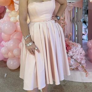Pink Strapless Corset Midi Dress